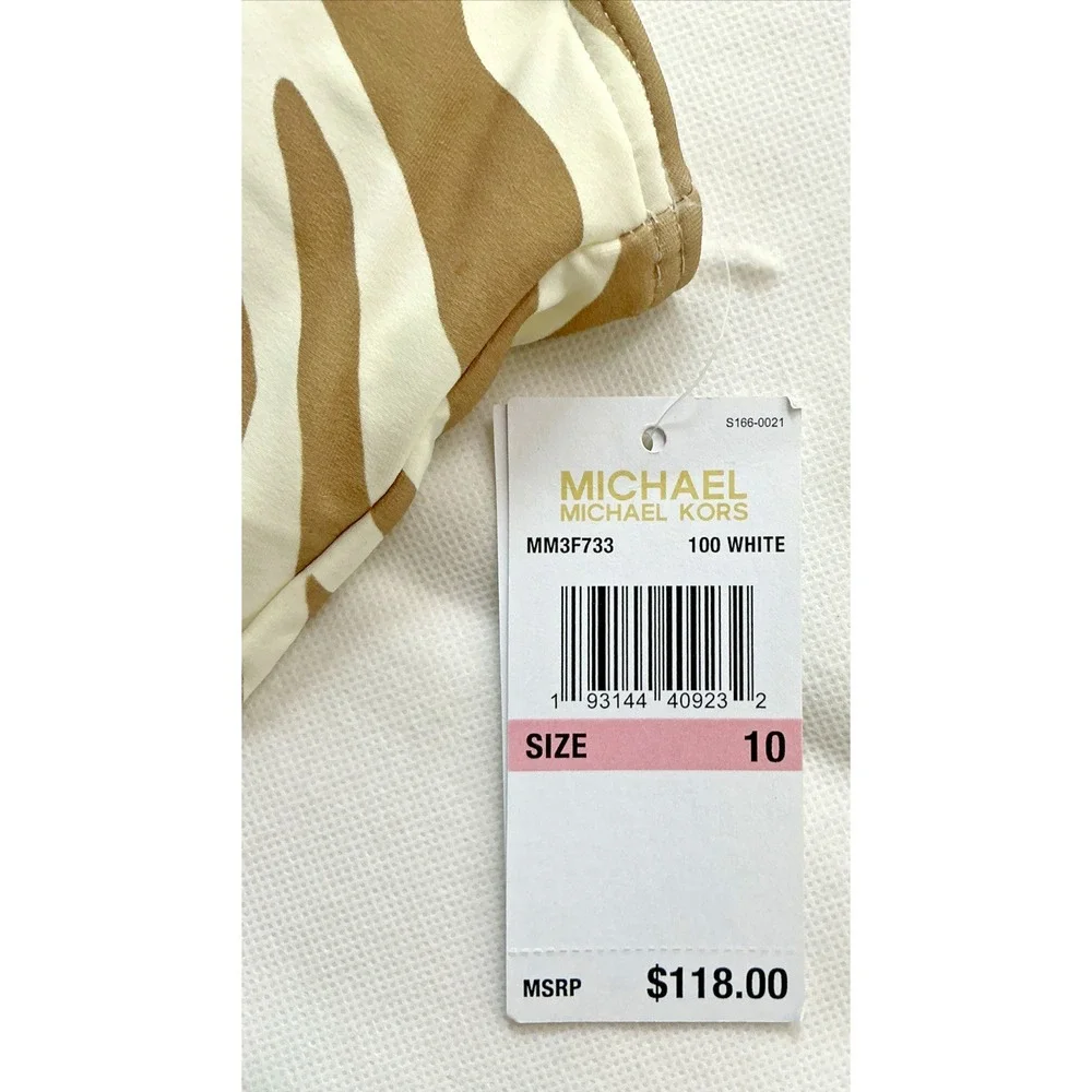 NEW Michael Kors Women's One Piece Swimsuit Size 10 Tan White Zebra Print Zipper